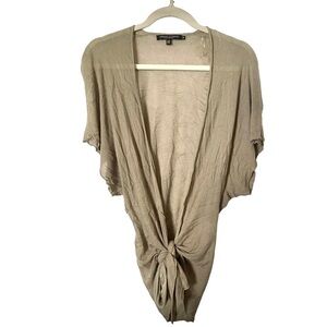 Robert Kitchen Canada Tan‎ Short Sleeve Tie Front Cardigan